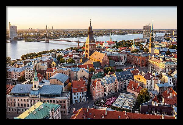 Riga Old Town Skyline At Sunset