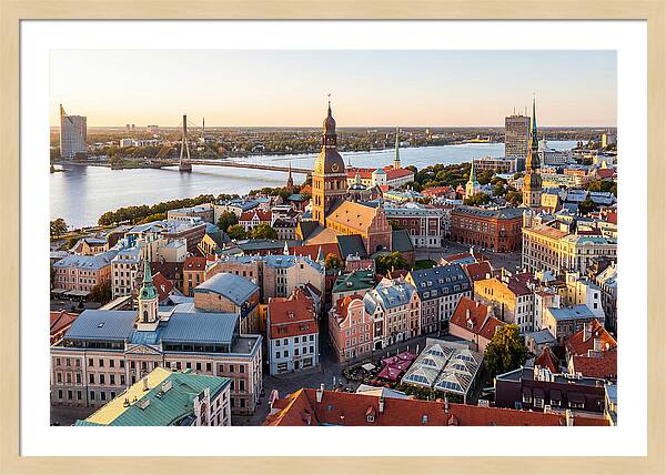 Riga Old Town Skyline At Sunset