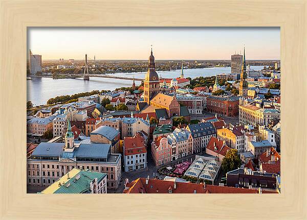 Riga Old Town Skyline At Sunset