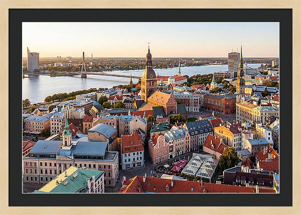 Riga Old Town Skyline At Sunset