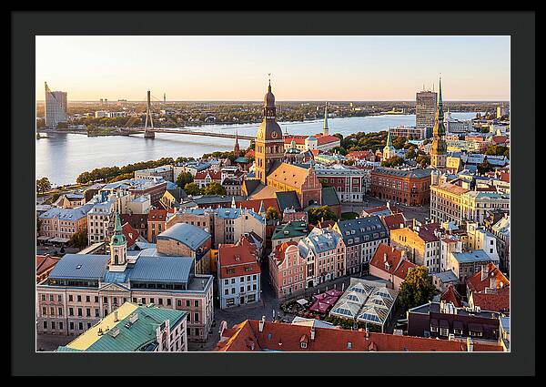 Riga Old Town Skyline At Sunset