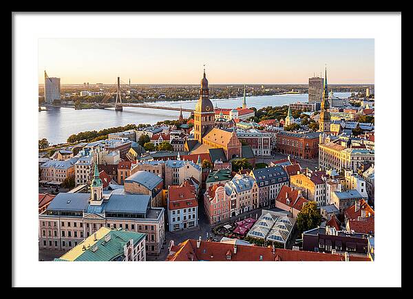 Riga Old Town Skyline At Sunset