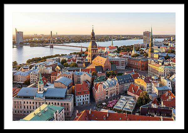 Riga Old Town Skyline At Sunset