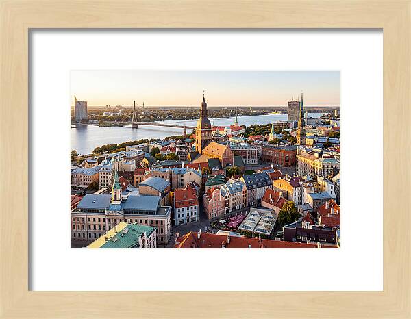 Riga Old Town Skyline At Sunset