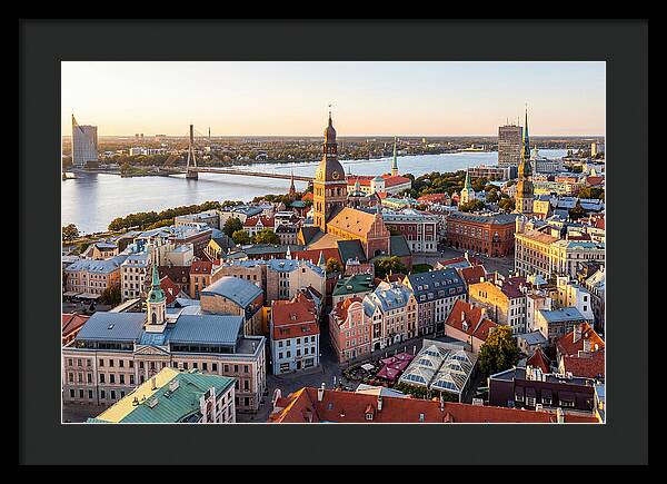Riga Old Town Skyline At Sunset