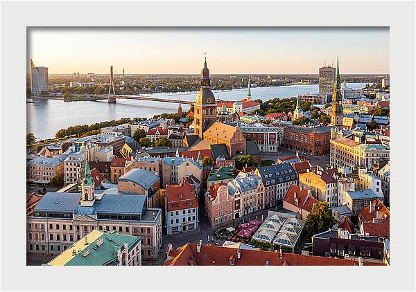 Riga Old Town Skyline At Sunset