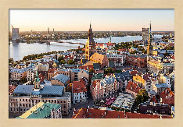Riga Old Town Skyline At Sunset
