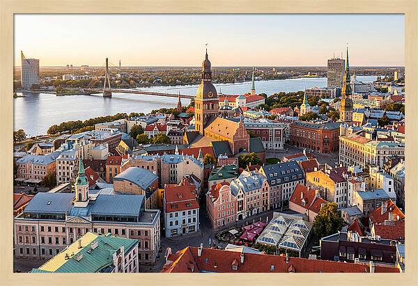 Riga Old Town Skyline At Sunset