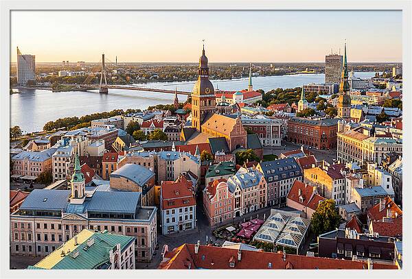 Riga Old Town Skyline At Sunset