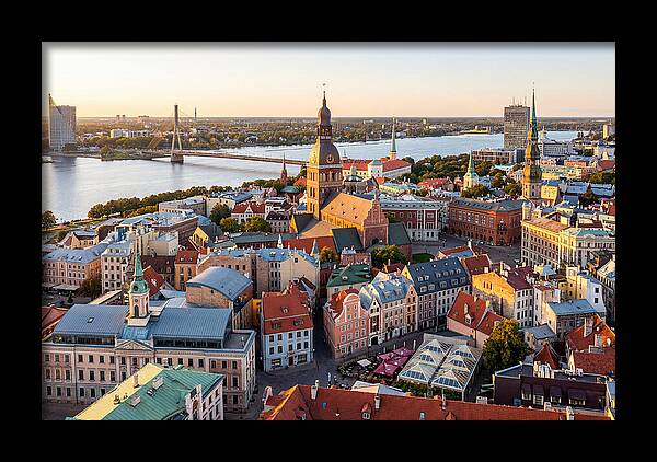 Riga Old Town Skyline At Sunset