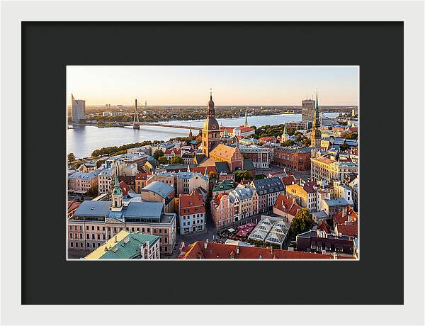 Riga Old Town Skyline At Sunset