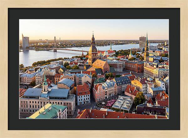 Riga Old Town Skyline At Sunset