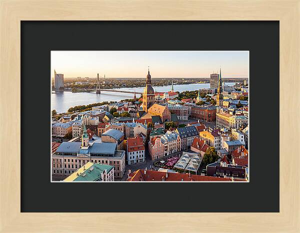 Riga Old Town Skyline At Sunset