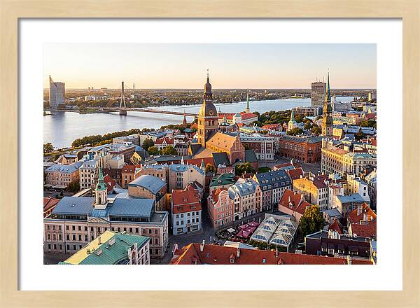Riga Old Town Skyline At Sunset