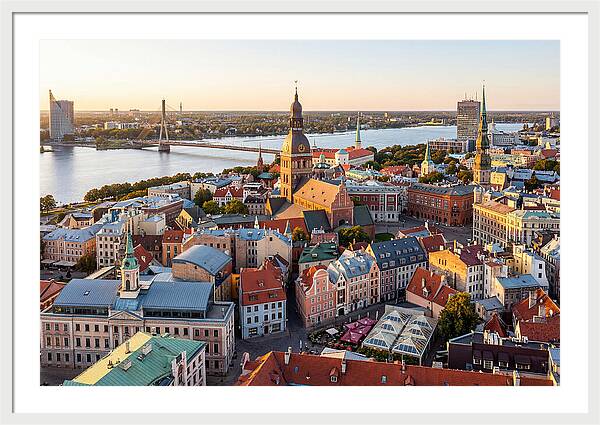 Riga Old Town Skyline At Sunset