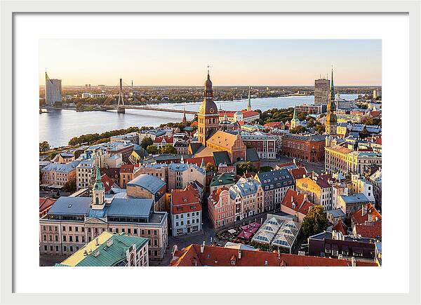 Riga Old Town Skyline At Sunset
