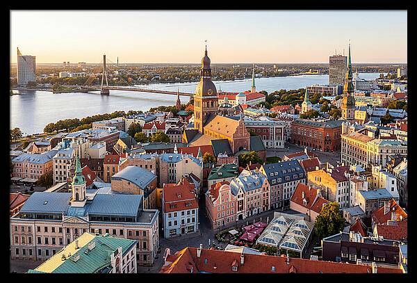 Riga Old Town Skyline At Sunset