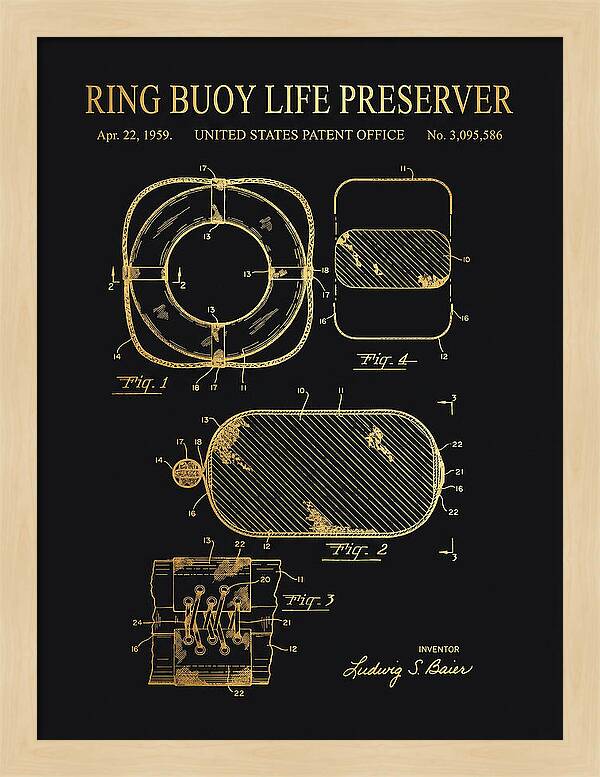 Ring Buoy Life Preserver Gold Patent Us3095586a