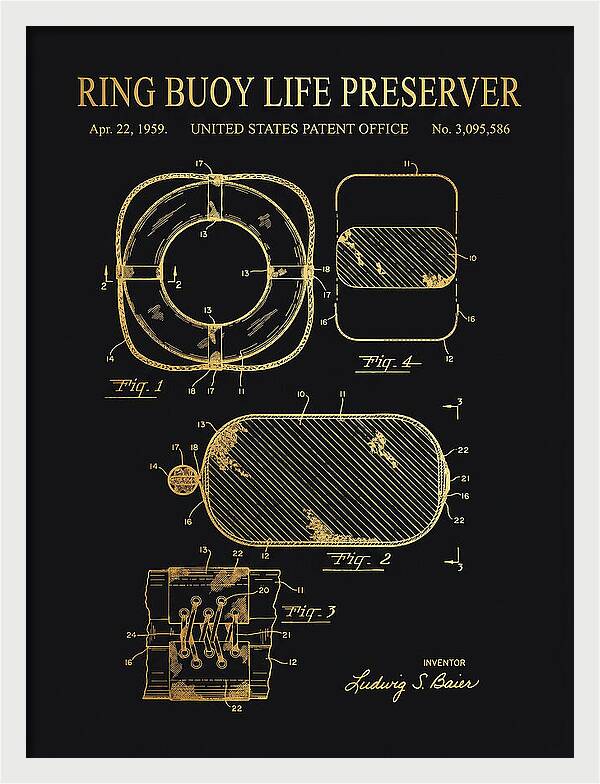 Ring Buoy Life Preserver Gold Patent Us3095586a