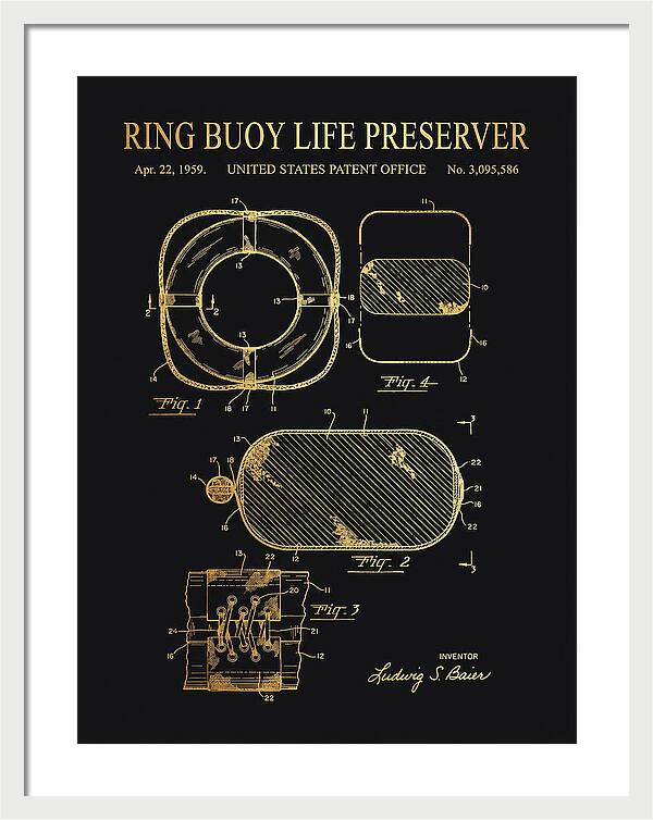Ring Buoy Life Preserver Gold Patent Us3095586a
