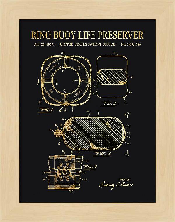Ring Buoy Life Preserver Gold Patent Us3095586a