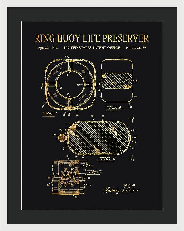 Ring Buoy Life Preserver Gold Patent Us3095586a