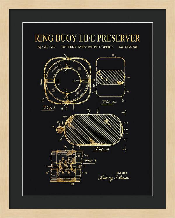 Ring Buoy Life Preserver Gold Patent Us3095586a