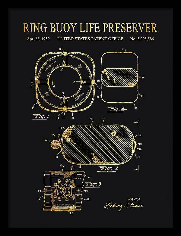 Ring Buoy Life Preserver Gold Patent Us3095586a