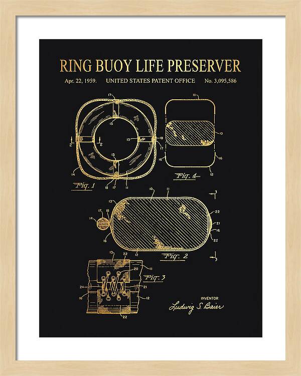 Ring Buoy Life Preserver Gold Patent Us3095586a