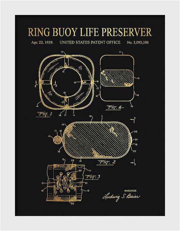 Ring Buoy Life Preserver Gold Patent Us3095586a