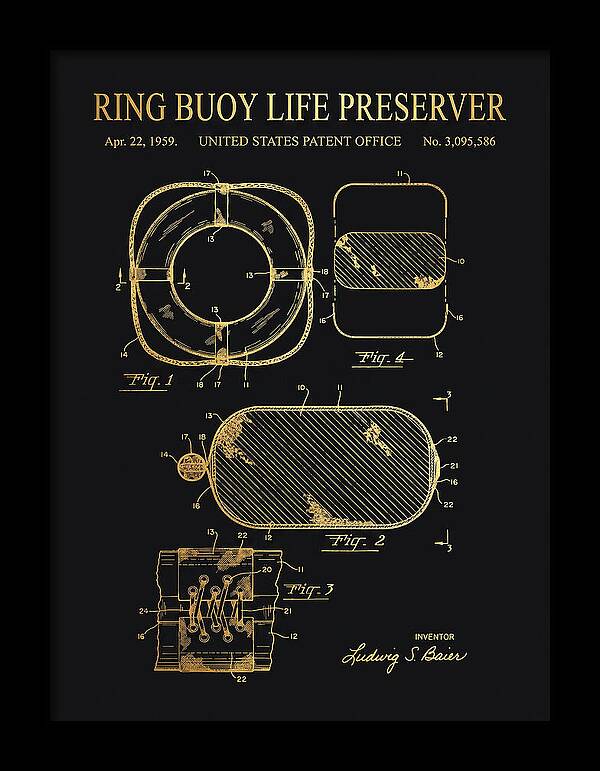 Ring Buoy Life Preserver Gold Patent Us3095586a