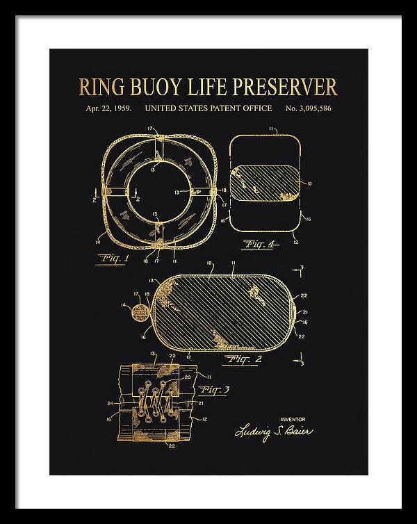 Ring Buoy Life Preserver Gold Patent Us3095586a