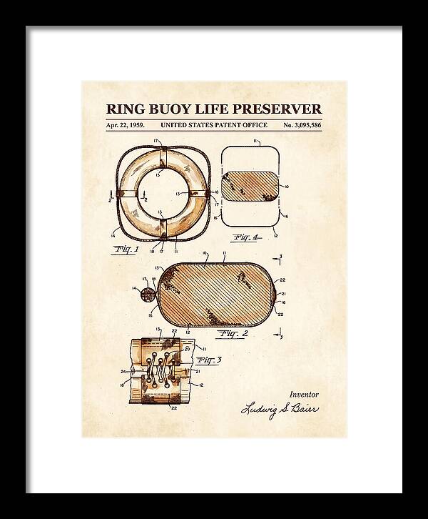 Ring Buoy Life Preserver Watercolor Patent Us3095586a