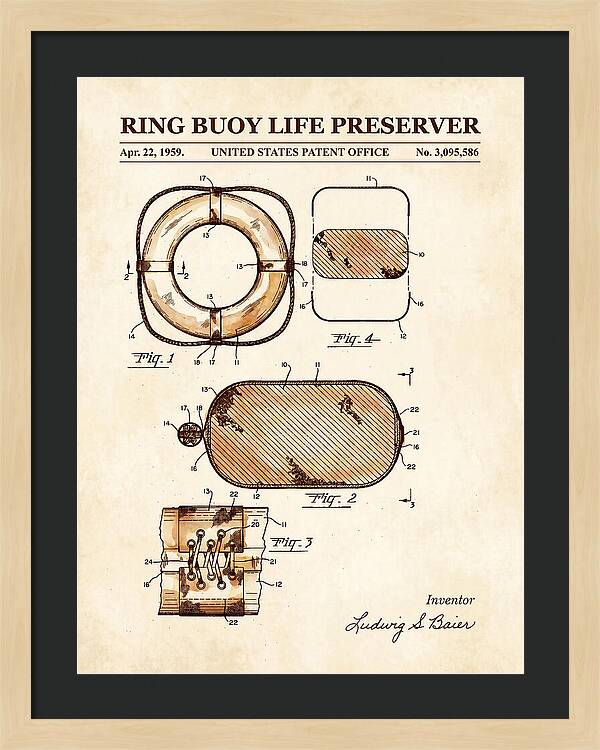 Ring Buoy Life Preserver Watercolor Patent Us3095586a