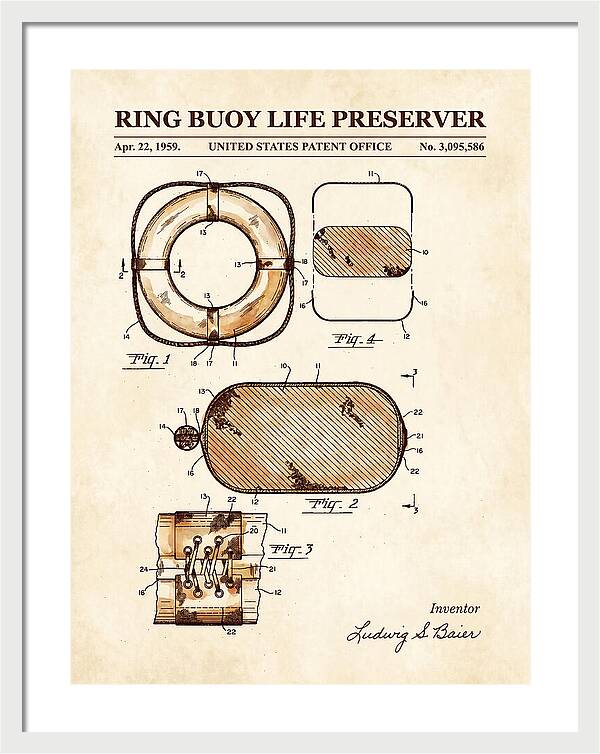 Ring Buoy Life Preserver Watercolor Patent Us3095586a