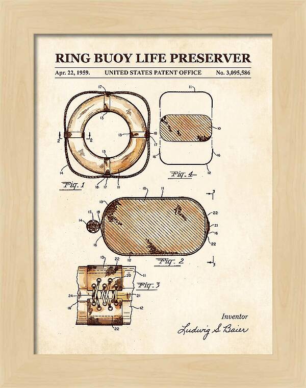 Ring Buoy Life Preserver Watercolor Patent Us3095586a