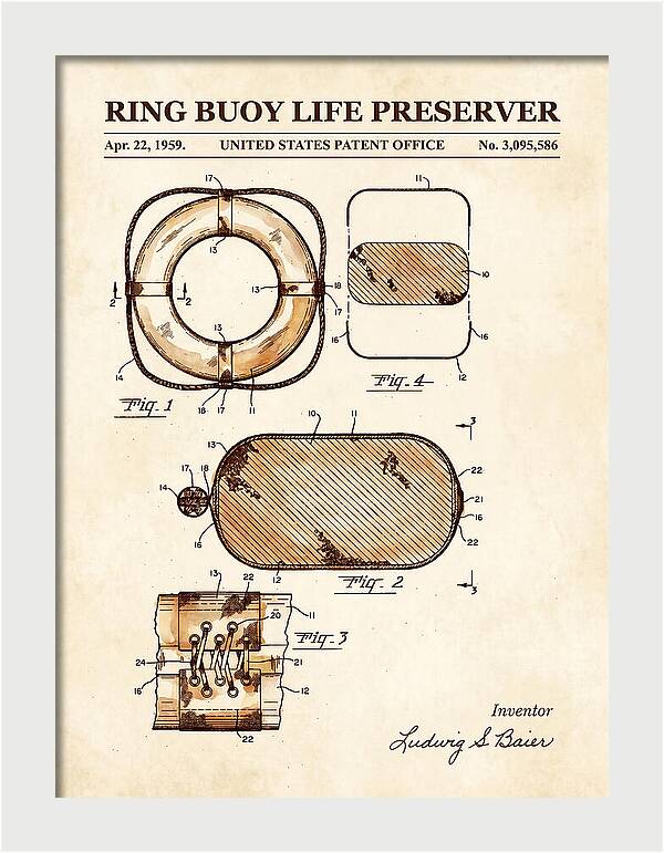 Ring Buoy Life Preserver Watercolor Patent Us3095586a