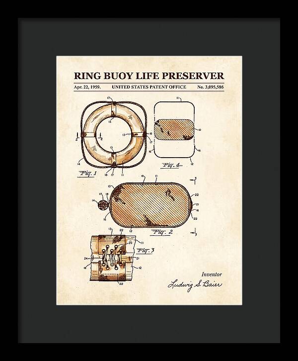 Ring Buoy Life Preserver Watercolor Patent Us3095586a