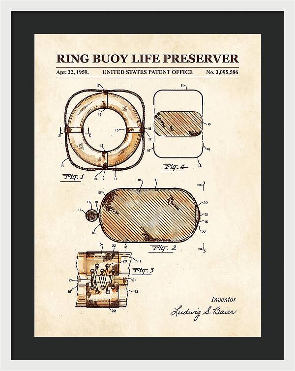 Ring Buoy Life Preserver Watercolor Patent Us3095586a
