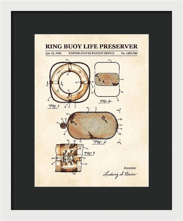 Ring Buoy Life Preserver Watercolor Patent Us3095586a