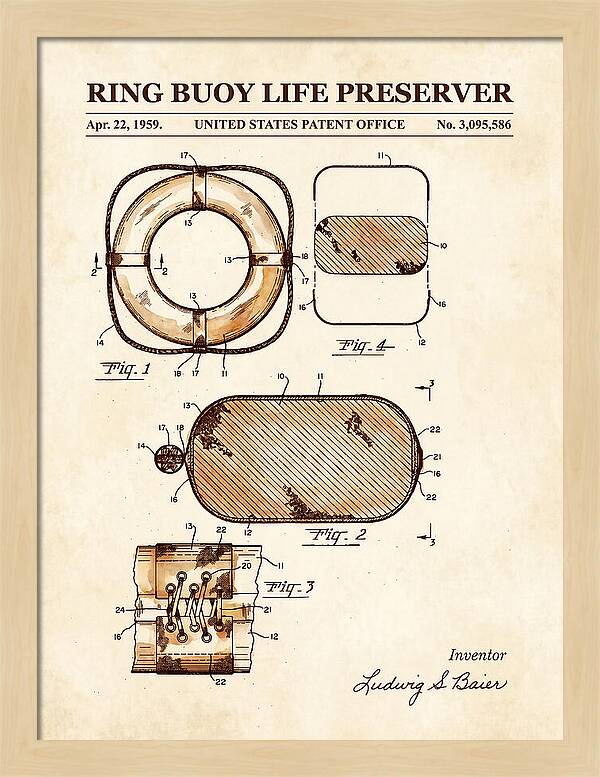Ring Buoy Life Preserver Watercolor Patent Us3095586a