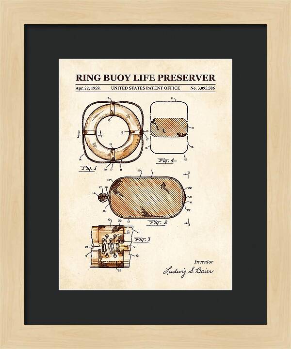 Ring Buoy Life Preserver Watercolor Patent Us3095586a