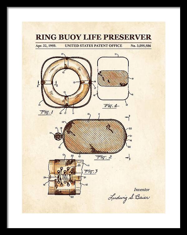 Ring Buoy Life Preserver Watercolor Patent Us3095586a