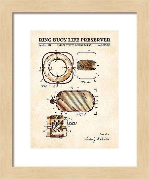 Ring Buoy Life Preserver Watercolor Patent Us3095586a