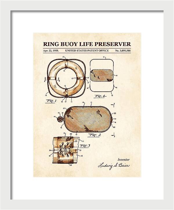 Ring Buoy Life Preserver Watercolor Patent Us3095586a