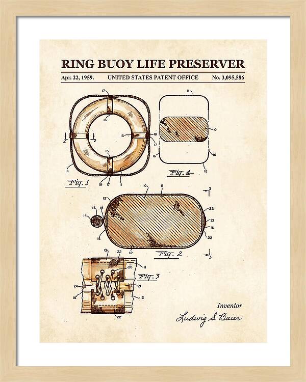 Ring Buoy Life Preserver Watercolor Patent Us3095586a