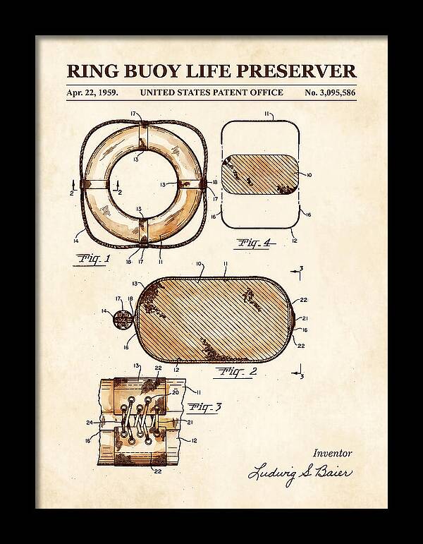 Ring Buoy Life Preserver Watercolor Patent Us3095586a