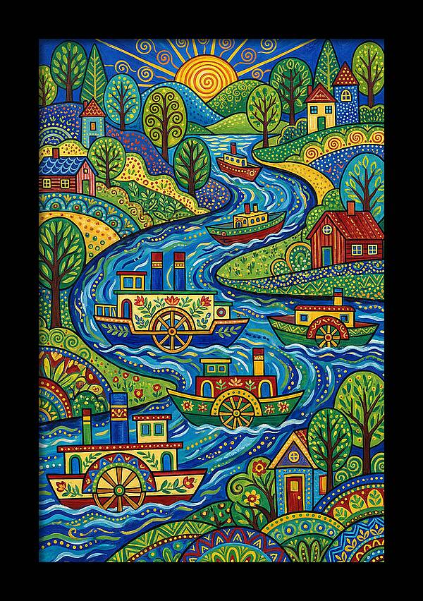 River Boats On A Colorful Stream