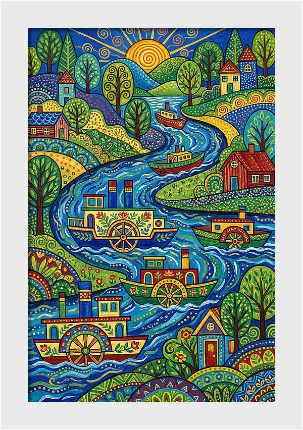 River Boats On A Colorful Stream
