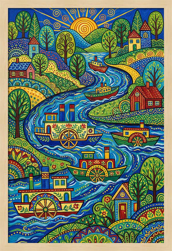 River Boats On A Colorful Stream